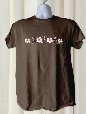 Paul Floral and Monkey Graphic Brown Gildan Tshirt